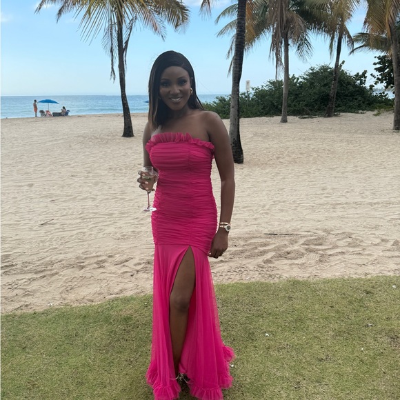 Blondie Nites Pink Strapless Slit Gown - Picture 2 of 2